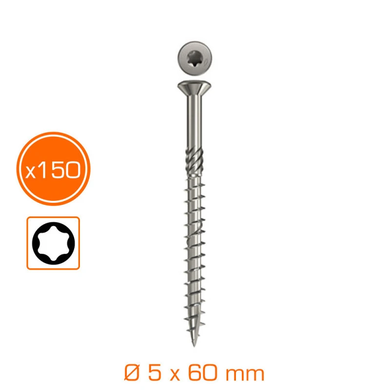 Boîte De 150 Vis De Terrasse FISCHER TX Inox Tête Fraisée/ Filetage Partiel 5,0 X 60 Mm 1 Boîte De 150 Vis De Terrasse FISCHER TX Inox Tête Fraisée/ Filetage Partiel 5,0 X 60 Mm