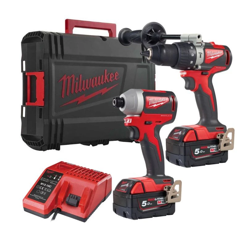 Pack 2 Outils Brushless 18V Perceuse à Percussion - Visseuse à Chocs M18 MILWAUKEE BLPP2A2-502X - 2x5.0Ah + Chargeur 1 Pack 2 Outils Brushless 18V Perceuse à Percussion - Visseuse à Chocs M18 MILWAUKEE BLPP2A2-502X - 2x5.0Ah + Chargeur