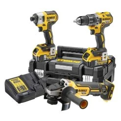 DEWALT MACHINES Pack 3 Outils DEWALT DCK384P2T-QW XR 18V 5Ah Li-Ion - Perceuse Visseuse Compact + Visseuse à Chocs + Meuleuse Ø125mm