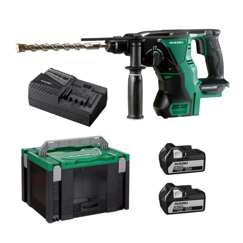 HITACHI - HIKOKI Perforateur Burineur 18V SDS+ HIKOKI DH18DBLWPZ - 2 Batteries 5Ah + Chargeur En Coffret Hit Case 1 HITACHI - HIKOKI Perforateur Burineur 18V SDS+ HIKOKI DH18DBLWPZ - 2 Batteries 5Ah + Chargeur En Coffret Hit Case