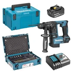 MAKITA MACHINES Perforateur MAKITA DHR171FJX1 SDS-Plus 18V (1 X 3Ah) Li-Ion 17mm + Coffret 65 Pièces